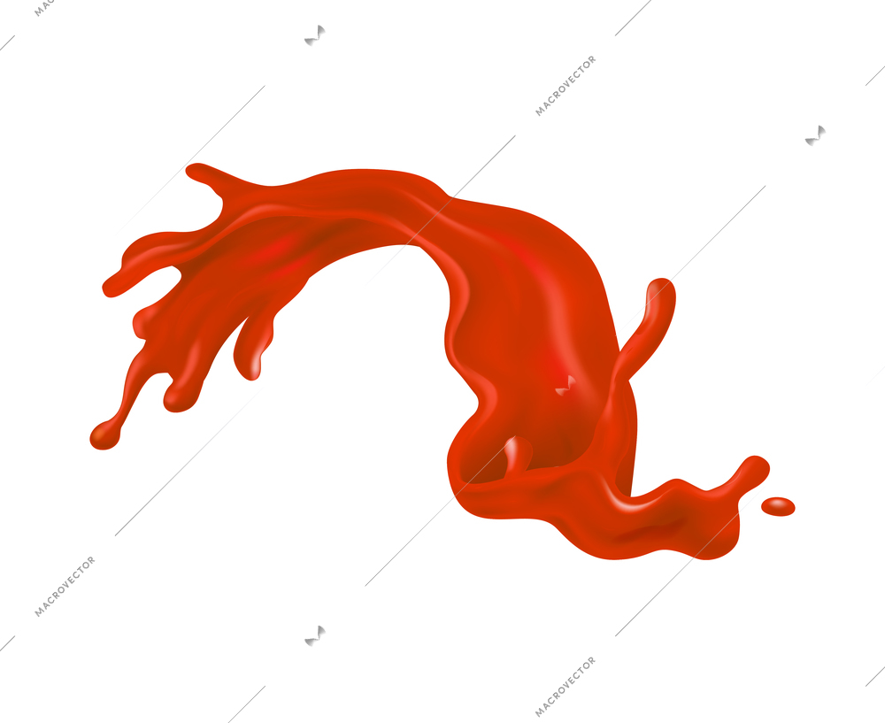 Realistic tomato juice drop splash composition isolated on blank background vector illustration