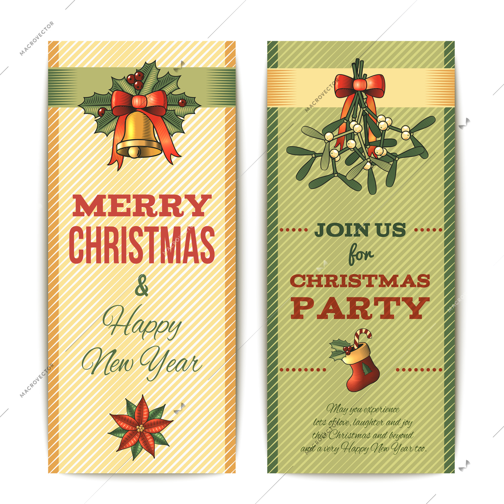 Merry christmas party celebration vertical banner set isolated vector illustration