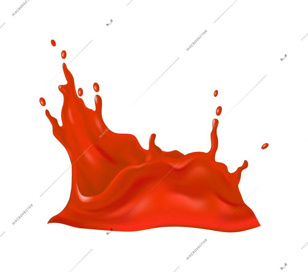 Realistic tomato juice drop splash composition isolated on blank background vector illustration