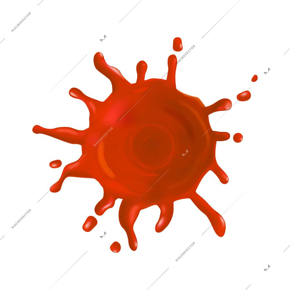 Realistic tomato juice drop splash composition isolated on blank background vector illustration