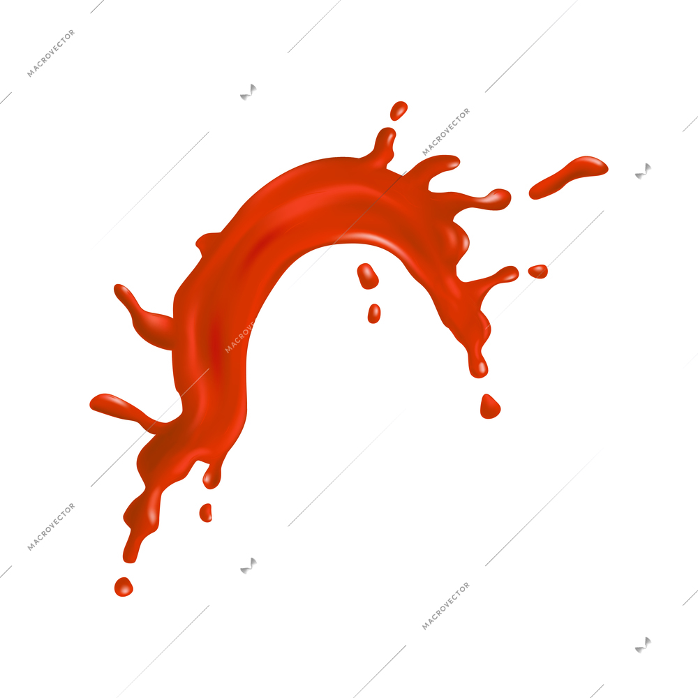 Realistic tomato juice drop splash composition isolated on blank background vector illustration