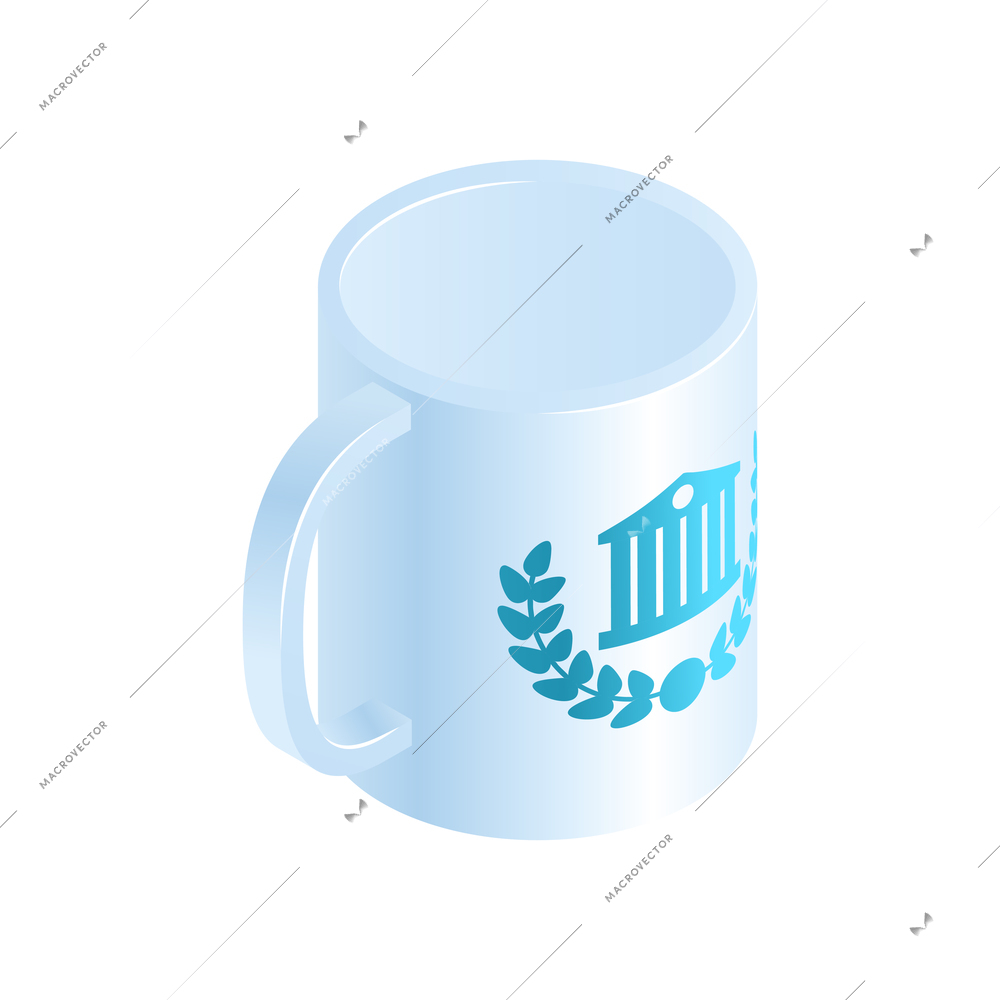 Isometric graduation diploma academic composition with isolated image of cup with emblem of high school vector illustration