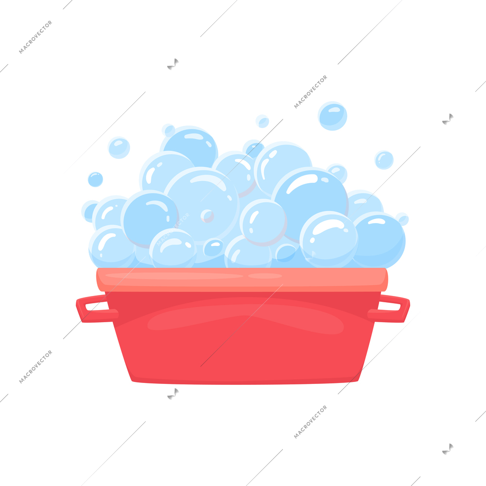Dirty clean clothing laundry wash composition with isolated image of washing tub with bubbles of soap foam vector illustration