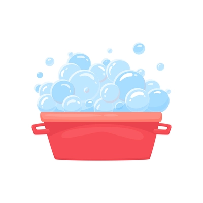 Dirty clean clothing laundry wash composition with isolated image of washing tub with bubbles of soap foam vector illustration