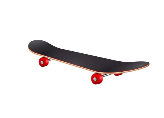 Skateboards realistic composition with isolated image of skateboard with red wheels on blank background vector illustration