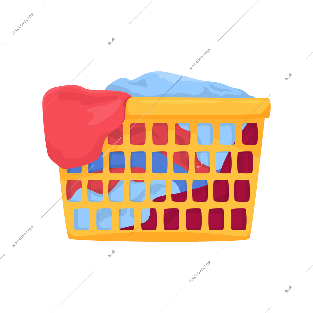 Dirty clean clothing laundry wash composition with isolated image of plastic basket filled with dirty clothes vector illustration