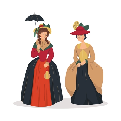 18th 19th century old town fashion composition with human characters of aristocratic people vector illustration