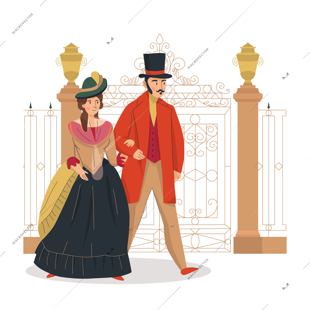 18th 19th century old town fashion composition with human characters of aristocratic people vector illustration