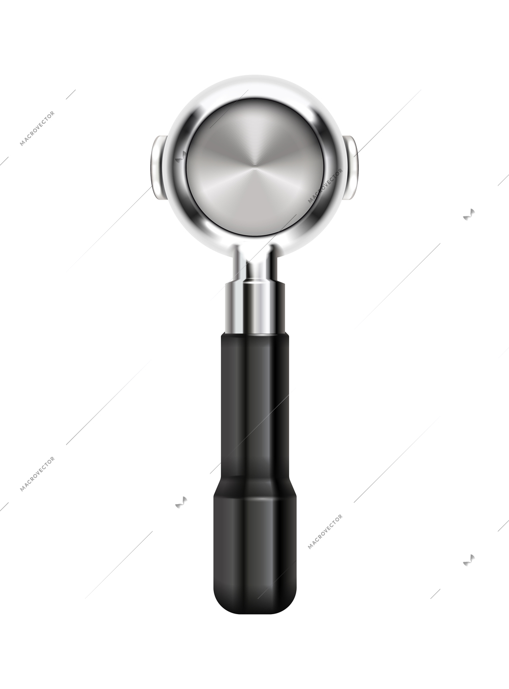 Barista coffee equipment realistic composition with isolated image of portafilter with handle vector illustration