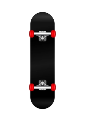 Skateboards realistic composition with isolated image of skateboard with red wheels on blank background vector illustration