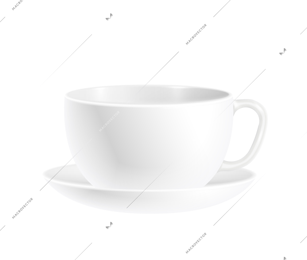 Barista coffee equipment realistic composition with isolated image of white cup on plate vector illustration