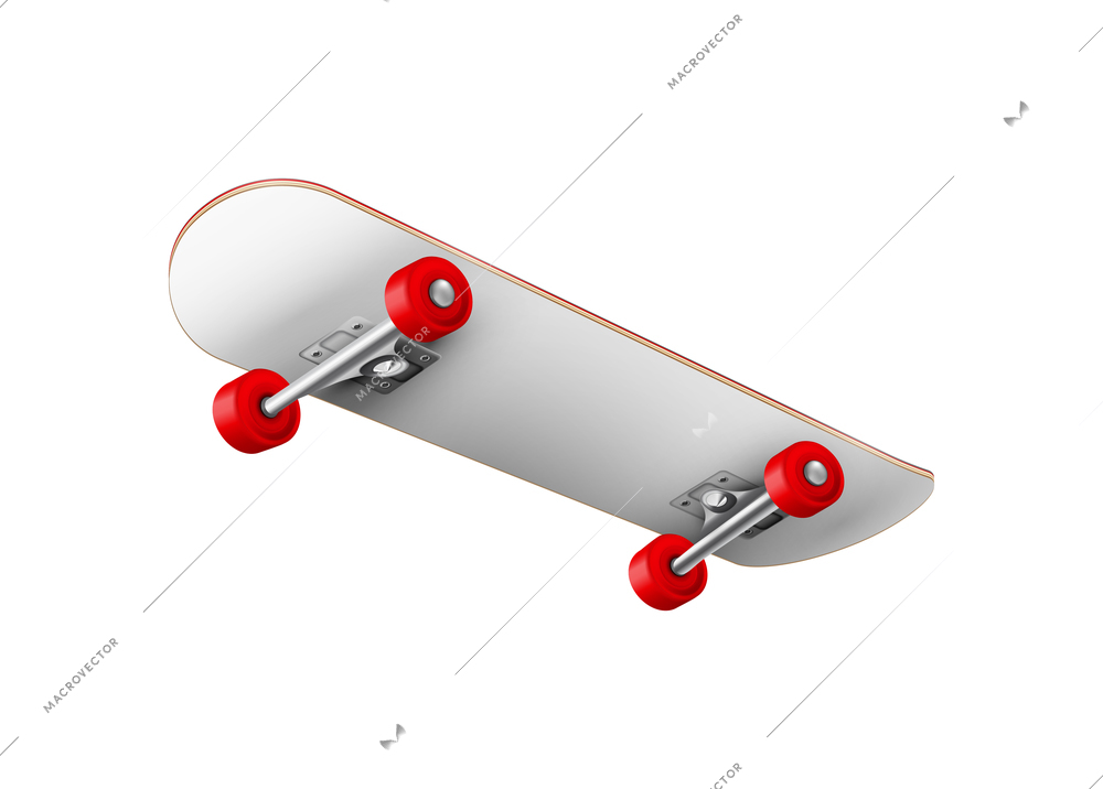 Skateboards realistic composition with isolated image of skateboard with red wheels on blank background vector illustration