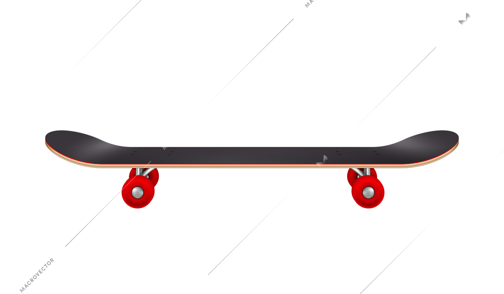 Skateboards realistic composition with isolated image of skateboard with red wheels on blank background vector illustration