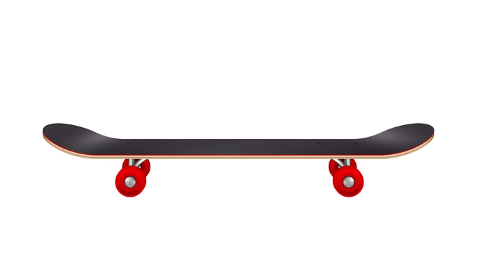 Skateboards realistic composition with isolated image of skateboard with red wheels on blank background vector illustration