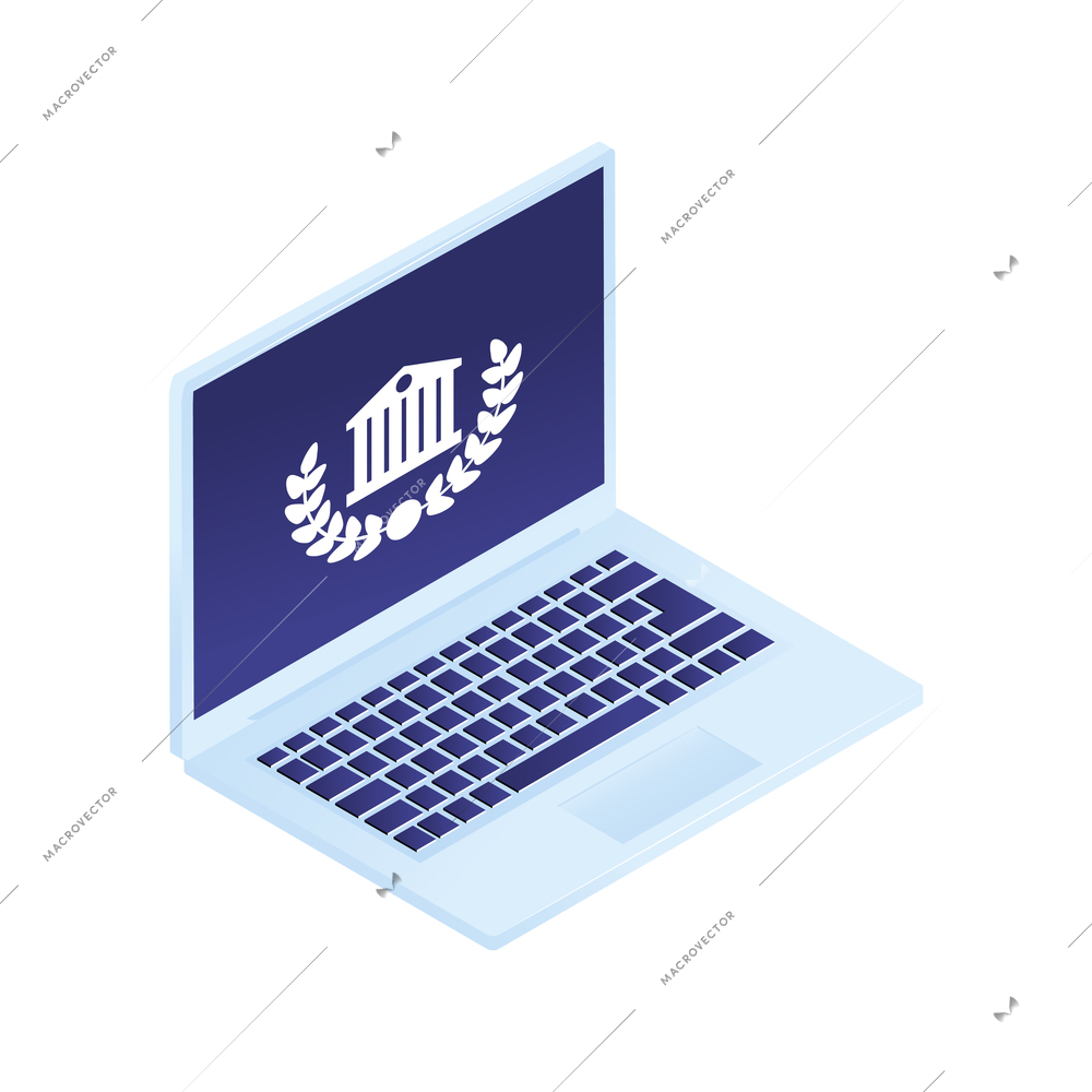 Isometric graduation diploma academic composition with isolated image of laptop computer vector illustration
