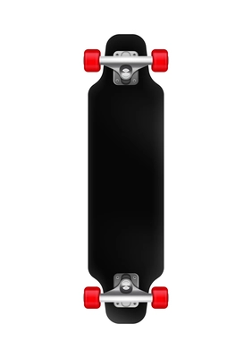 Skateboards realistic composition with isolated image of skateboard with red wheels on blank background vector illustration