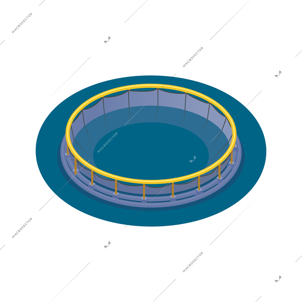 Fish industry seafood production isometric composition with isolated image of fish net vector illustration