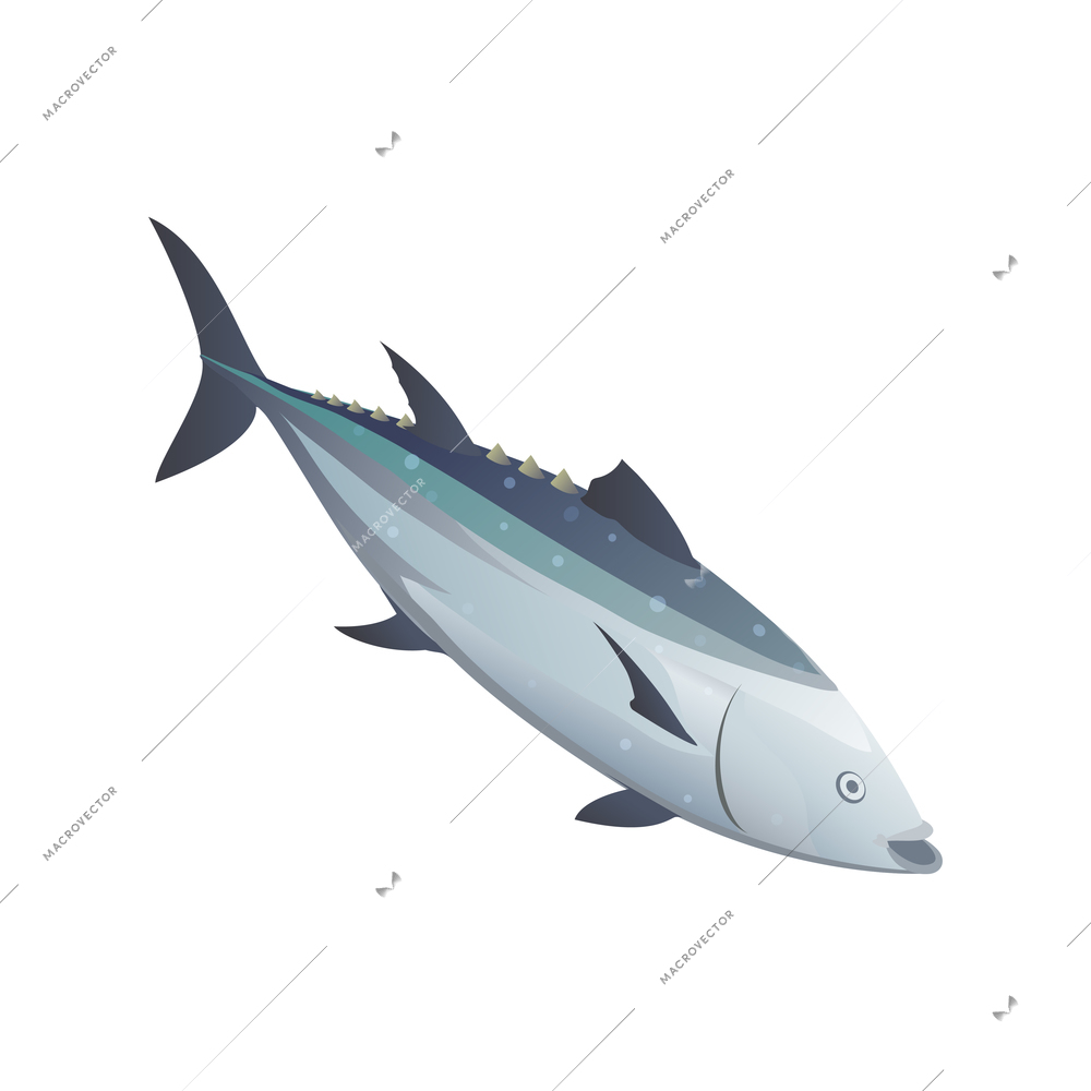 Fish industry seafood production isometric composition with isolated image of fish vector illustration