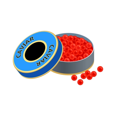 Fish industry seafood production isometric composition with isolated image of salmons caviar can vector illustration