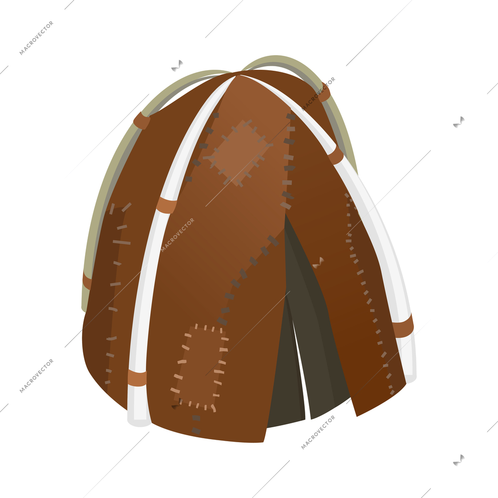 Caveman prehistoric primitive people composition with isolated image of ancient tent made of cattle hides vector illustration