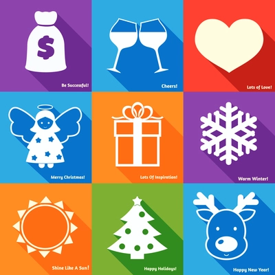 Merry christmas and happy holidays wishes mini card set isolated vector illustration