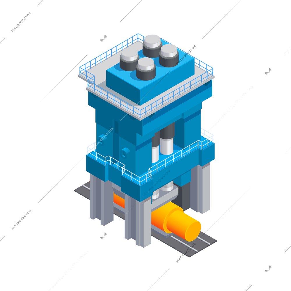 Metallurgy foundry industry isometric composition with isolated view of factory unit with platforms and pipes vector illustration