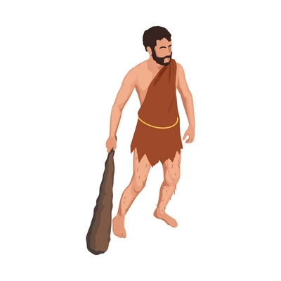 Caveman prehistoric primitive people composition with isolated character of ancient man armed with jawbone vector illustration