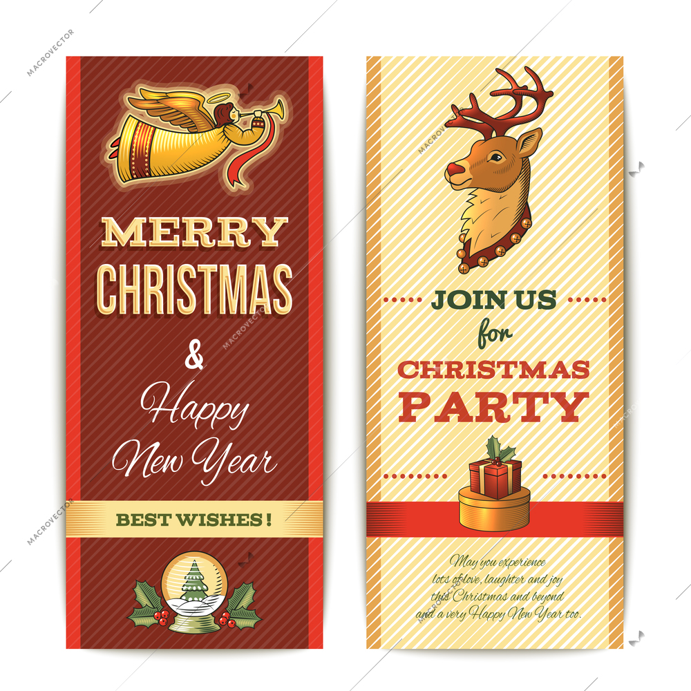 Merry christmas and happy new year vertical banner set isolated vector illustration