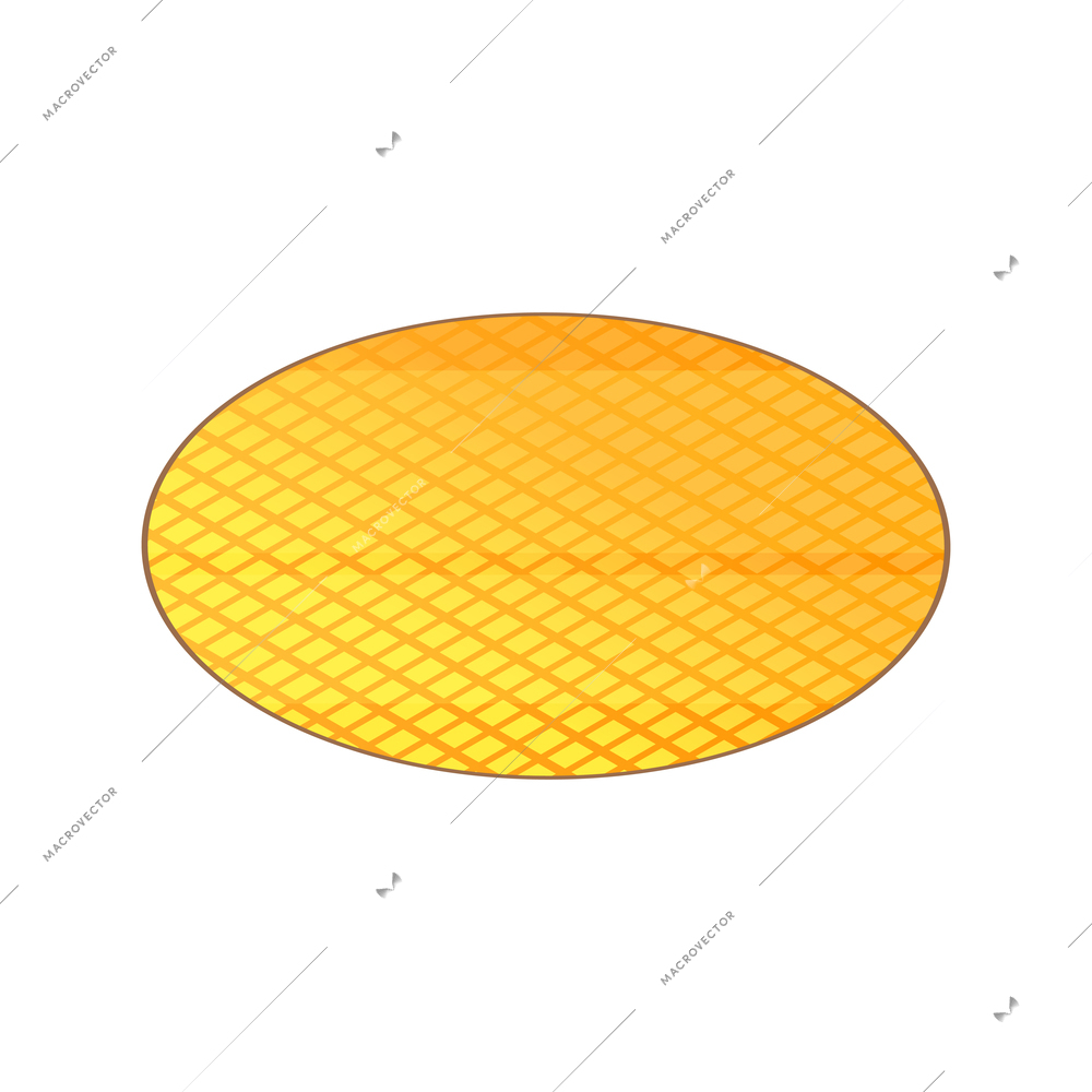 Semiconductor chip production isometric composition with isolated image of round silicon wafer vector illustration