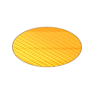 Semiconductor chip production isometric composition with isolated image of round silicon wafer vector illustration