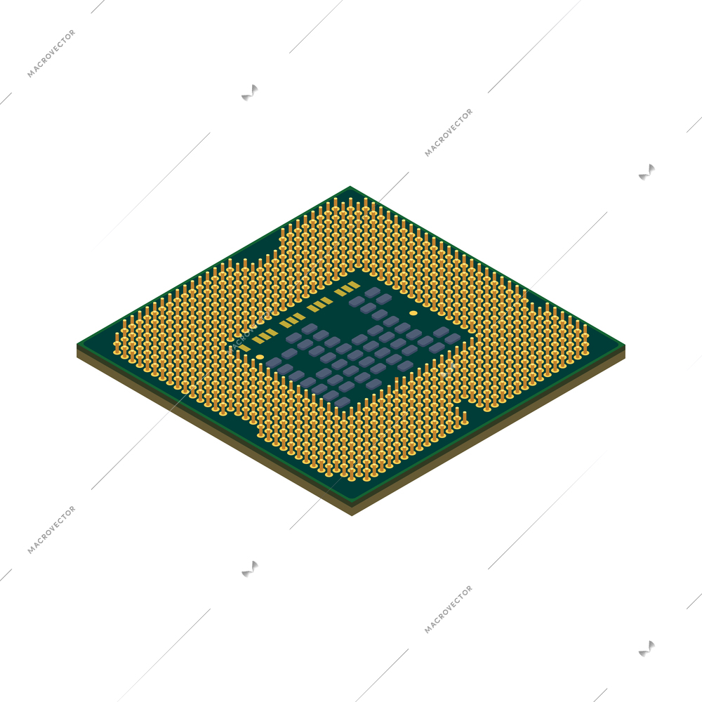Semiconductor chip production isometric composition with isolated image of socket for central processing unit vector illustration