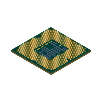 Semiconductor chip production isometric composition with isolated image of socket for central processing unit vector illustration