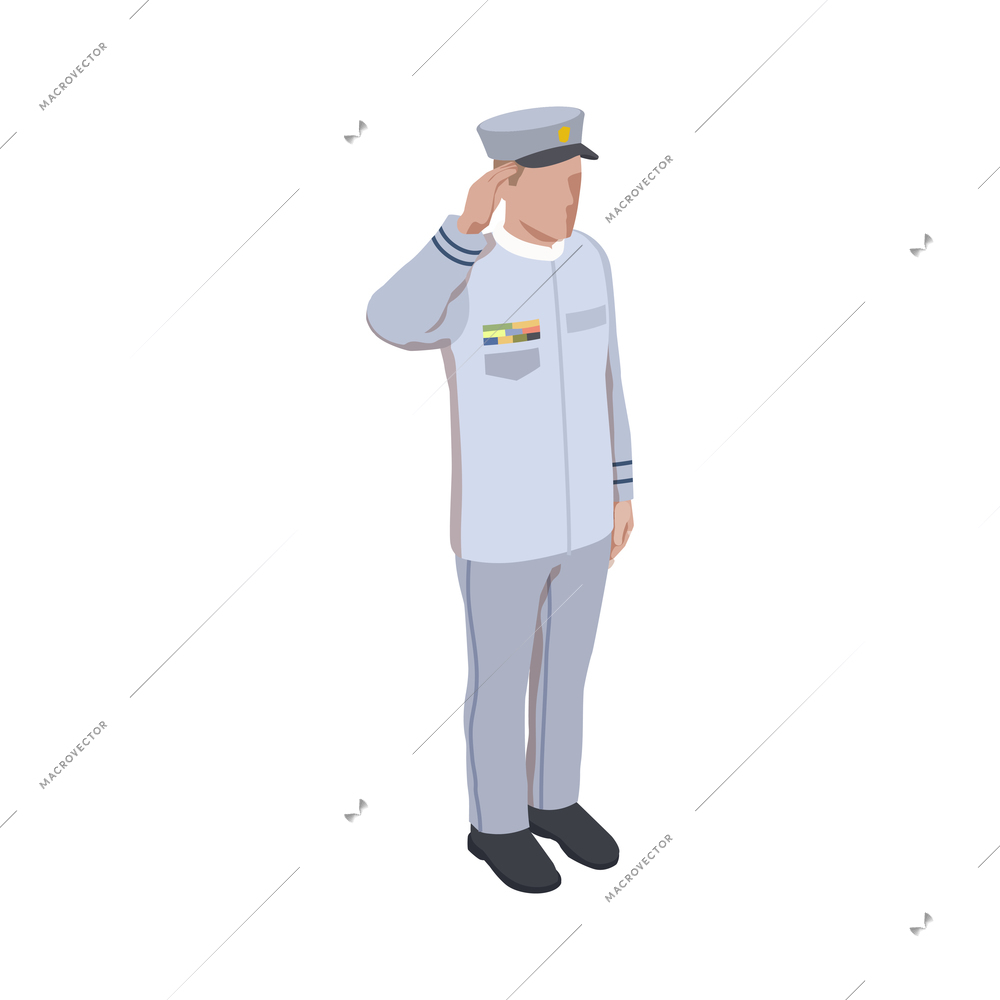 Army soldier people isometric composition with isolated character of navy man giving a salute vector illustration