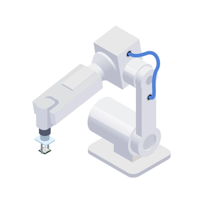 Semiconductor chip production isometric composition with isolated image of robotic arm manipulator vector illustration