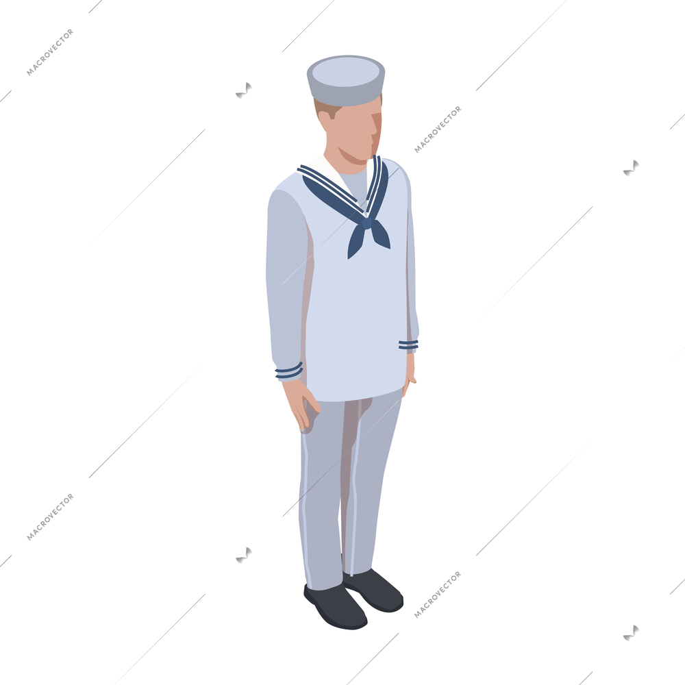 Army soldier people isometric composition with isolated character of navy man standing to attention vector illustration