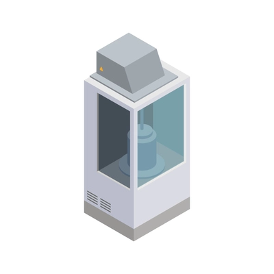 Semiconductor chip production isometric composition with isolated image of vertical cabinet with transparent windows vector illustration