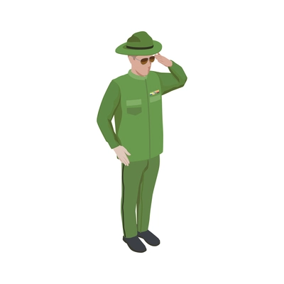 Army soldier people isometric composition with isolated character of soldier in hat rendering a salute vector illustration