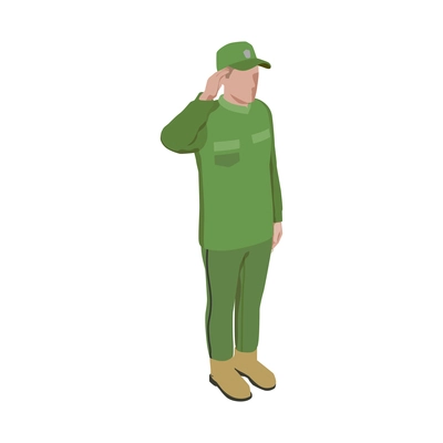 Army soldier people isometric composition with isolated character of soldier rendering salute vector illustration