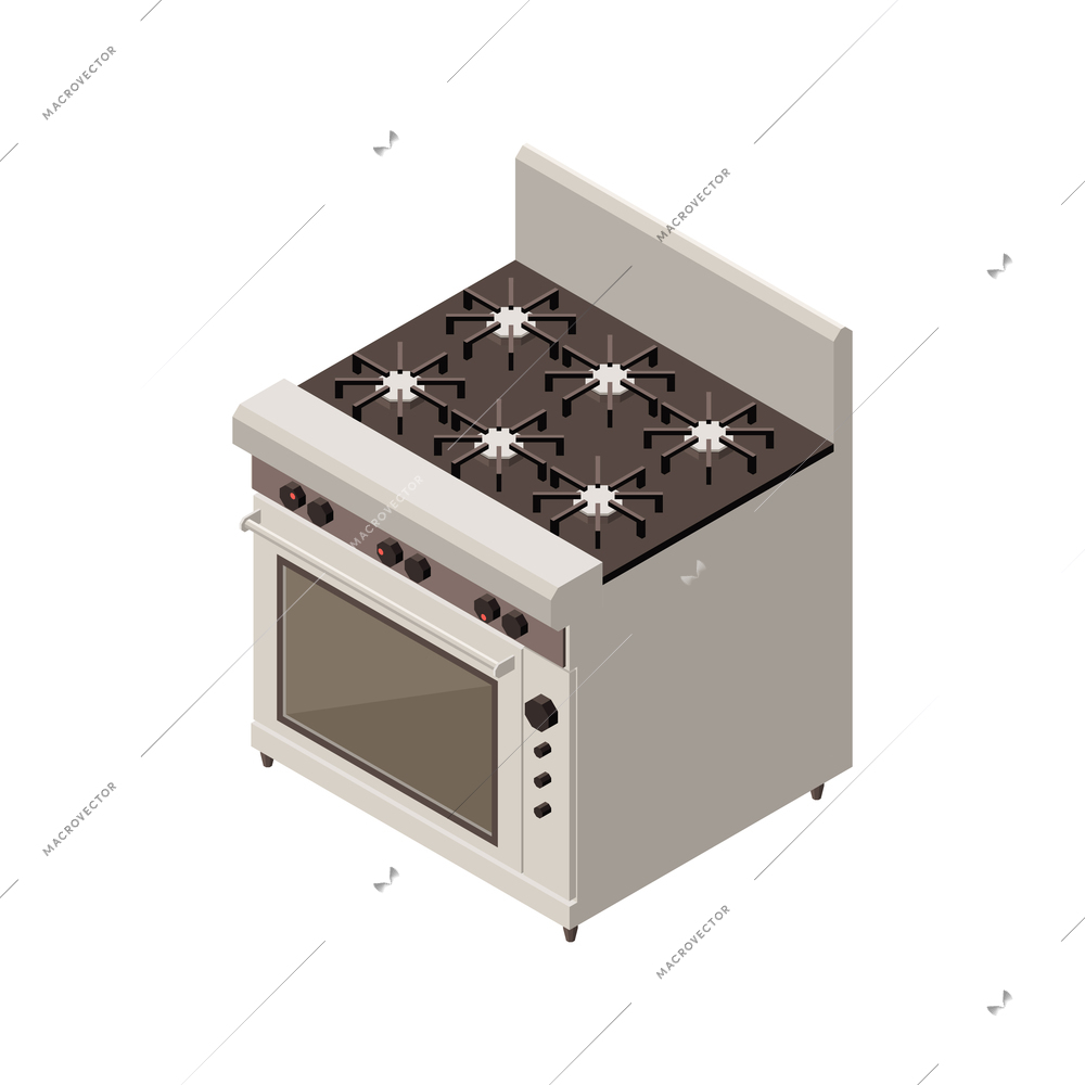 Industrial professional kitchen equipment isometric composition with isolated image of gas range vector illustration