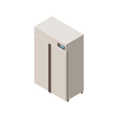 Industrial professional kitchen equipment isometric composition with isolated image of fridge vector illustration