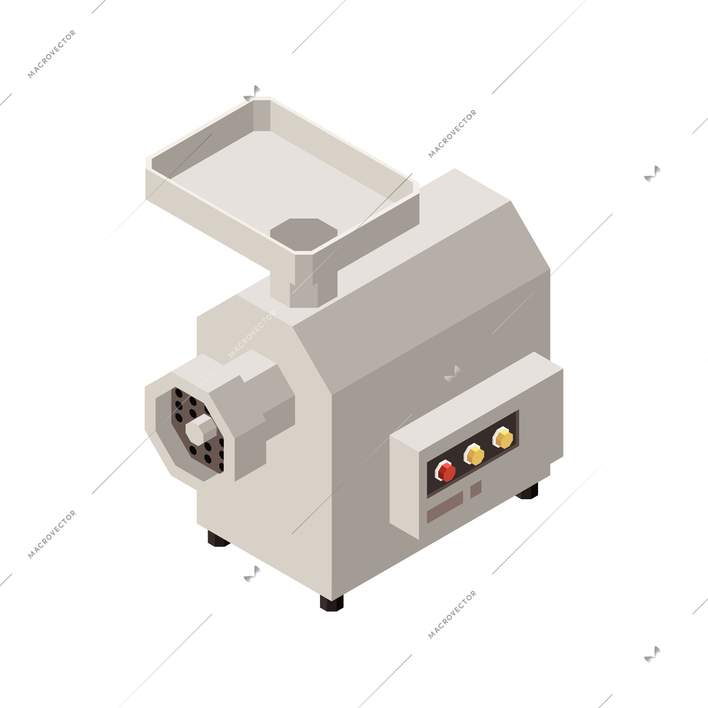 Industrial professional kitchen equipment isometric composition with isolated image of meat mincer vector illustration