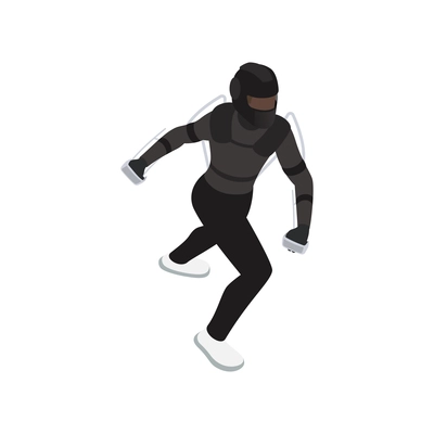 Exoskeleton bionics isometric composition with isolated character of person equipped with futuristic suit vector illustration