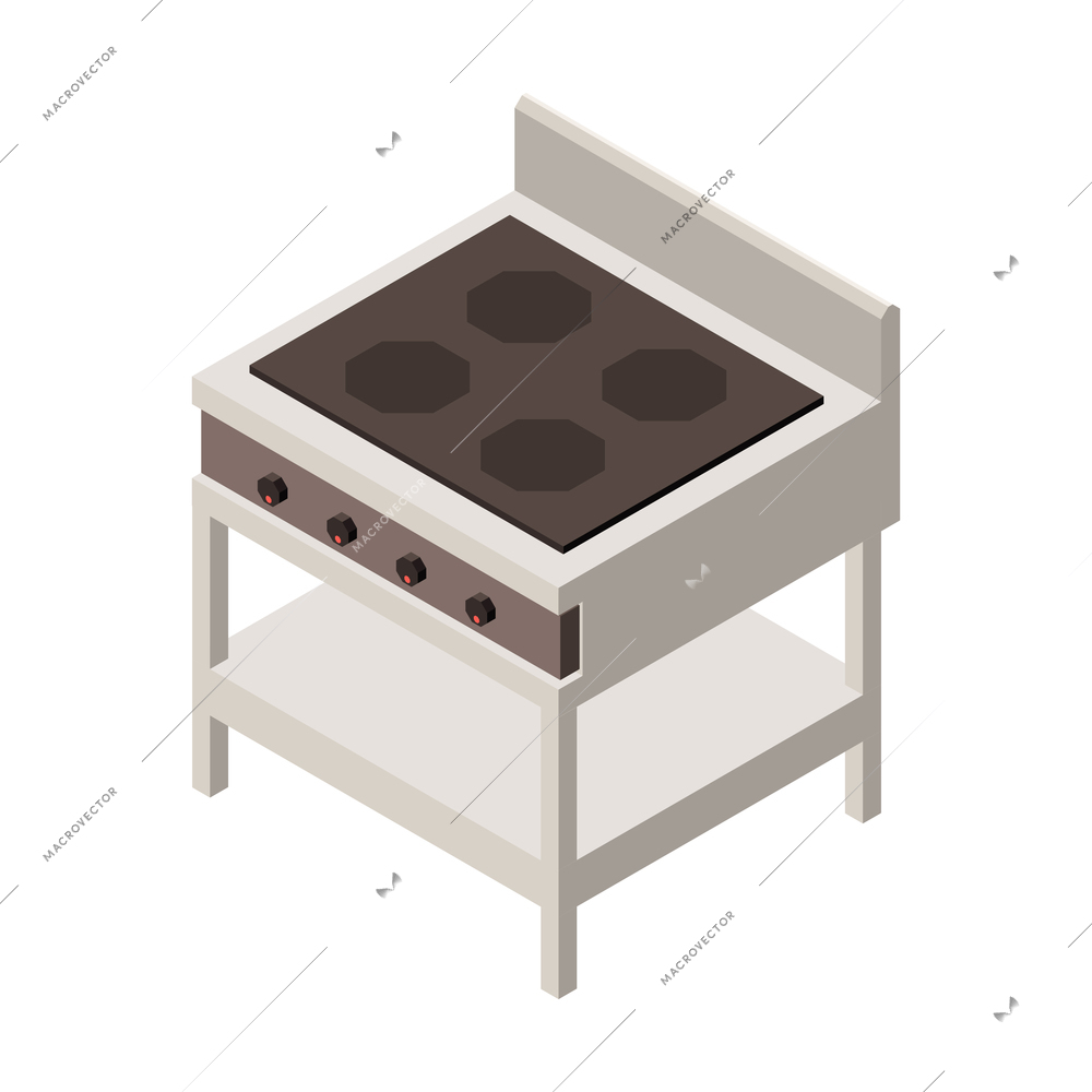 Industrial professional kitchen equipment isometric composition with isolated image of electric range vector illustration