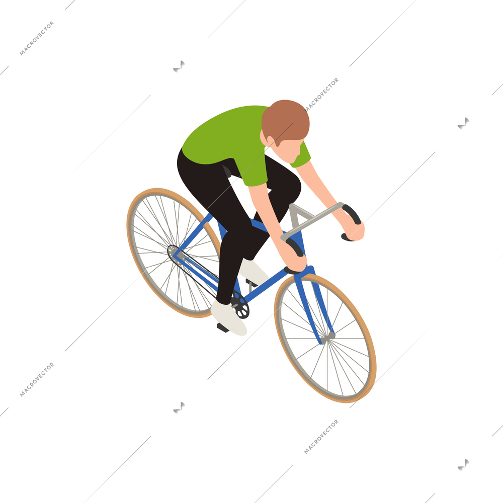 Bicycle people isometric composition with isolated images of male character riding bike vector illustration