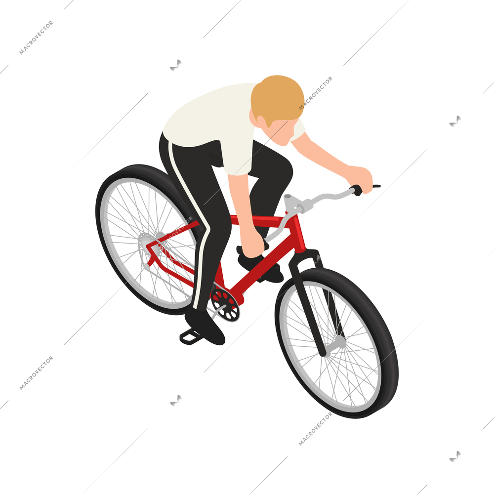 Bicycle people isometric composition with isolated images of male character riding bike vector illustration