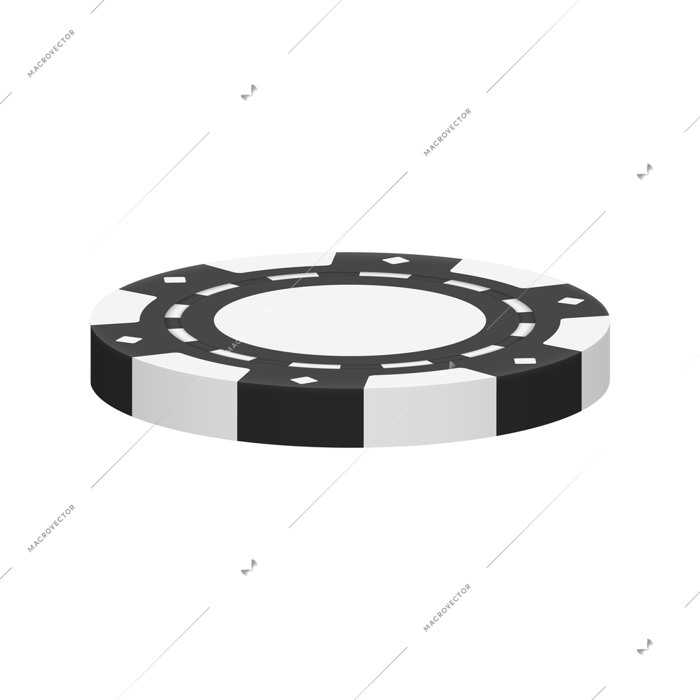 Realistic poker club casino chips composition with view of black colored chip vector illustration