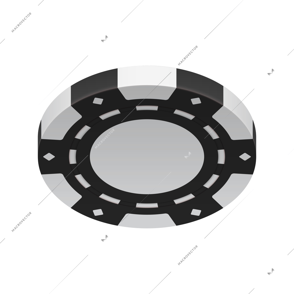 Realistic poker club casino chips composition with view of black colored chip vector illustration