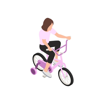 Bicycle people isometric composition with isolated images of child character riding bike vector illustration