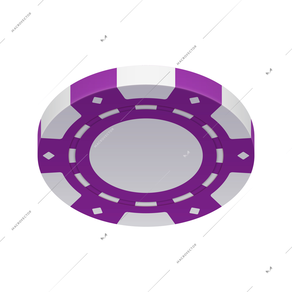 Realistic poker club casino chips composition with view of purple colored chip vector illustration