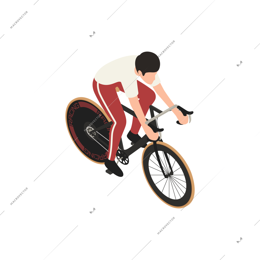 Bicycle people isometric composition with isolated images of male character riding bike vector illustration